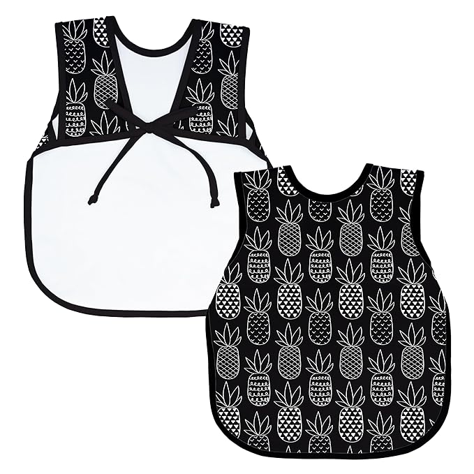 BapronBaby Pineapple Monochrome Bapron - No Neck Tie Safer Bib for Baby & Toddler - Soft Waterproof Stain Resistant - Machine Washable - Sz Baby/Toddler 6m-3T