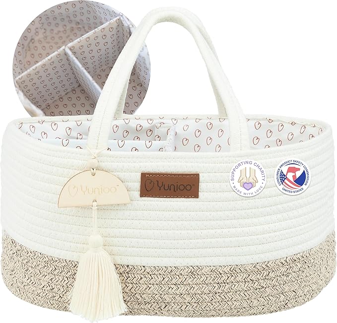 Yunioo Baby Diaper Caddy Organizer, Portable Nursery Storage Basket with Sturdy Handle Diaper Caddy Basket, Car Caddy for Diapers and Baby Wipes, Newborn Essentials