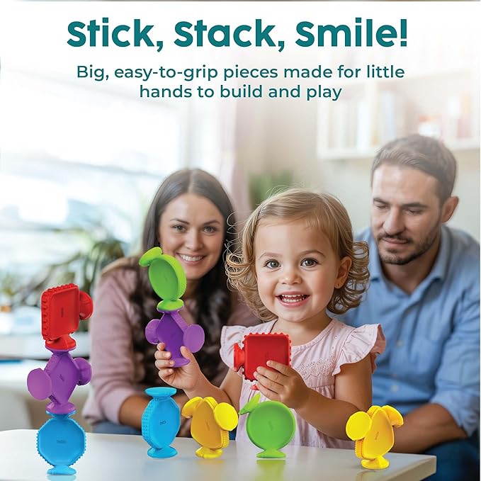 BUNMO Big Shapes Textured Suction Bath Toys for Toddlers 1–3 (10 Pack), Extra Large Silicone Bathtub Toys, BPA-Free Suction Cup Toys, Bath Toys for Kids Ages 1+, Sensory Bath Toys