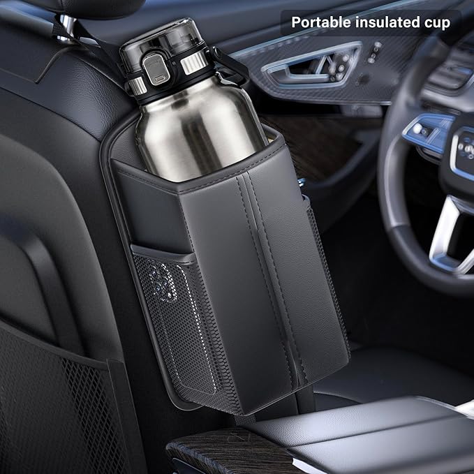 Car Tissue Holder for Front Seat, Headrest Organizer with 2 Side Mesh Pockets for Phones & Cards, tissue box cover square Fits 150 Tissues, Durable PU Leather