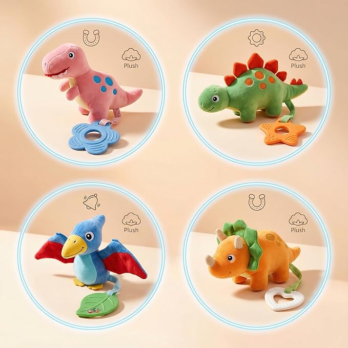 gebra Baby Toys for 0 3 6 9 12 Months, Soft Rattle Wind Chime Car Seat Crib Stroller Toys, Dinosaur Baby Hanging Toys Birthday for Baby Boys and Girls