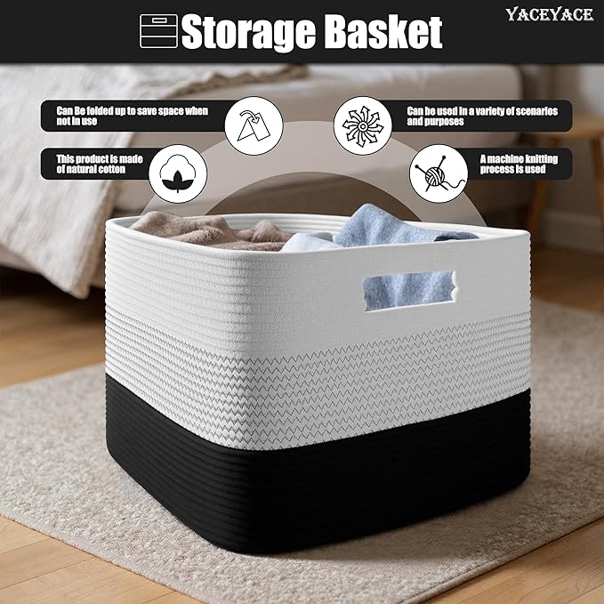 Large Storage Basket for Living Room, Woven Storage Bin with Handle, Big Basket for Bedroom, Nursery, Toy Storage, Organation, 22"x17"x12"