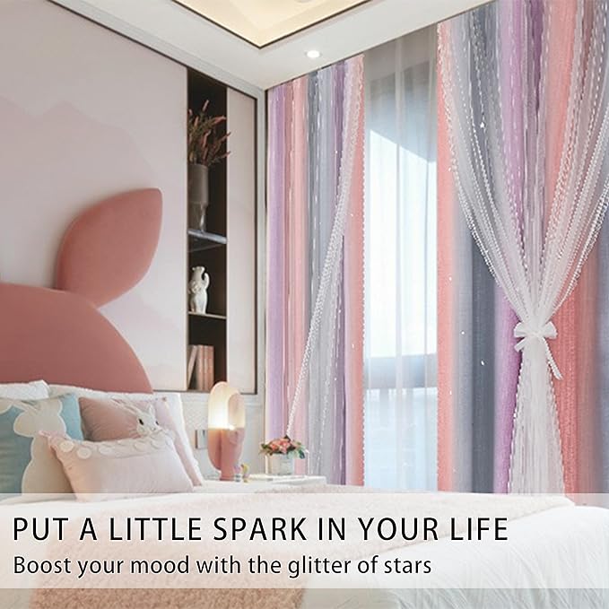 XiDi Curtains for Girls Bedroom Kids Room Unicorn Princess Theme Home Decor 72 inches Length Grey/Pink/Purple, W52 X L72 2 Panels