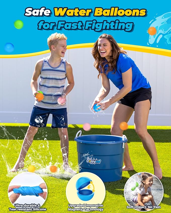 SOPPYCID 20 Pcs Reusable Water Balloons, Self Sealing, Refillable Water Bomb Splash Balls, Pool Beach Water Toys for Kids Ages 3-12, Kids Toys for Summer Fun Outdoor Activities Water Party Favors