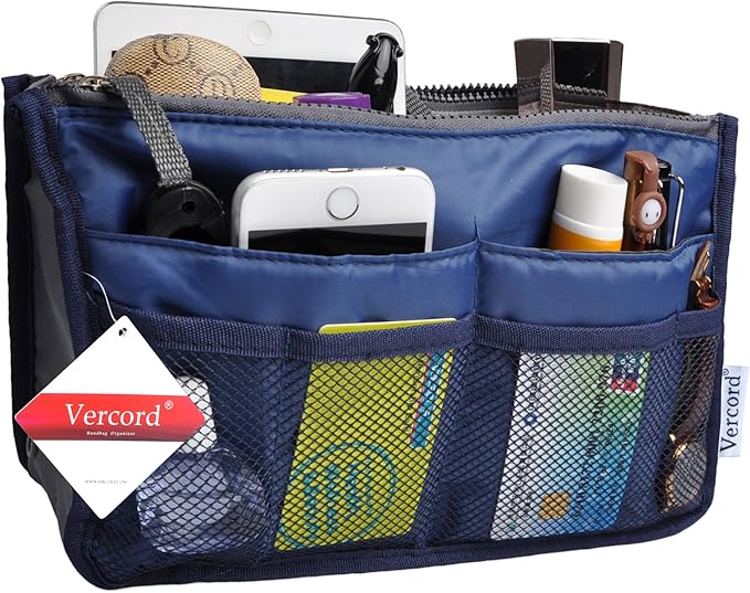 Vercord Purse Organizer Insert for Handbags Bag Organizers Inside Tote Pocketbook Women Nurse Nylon 13 Pockets Royal Blue Medium