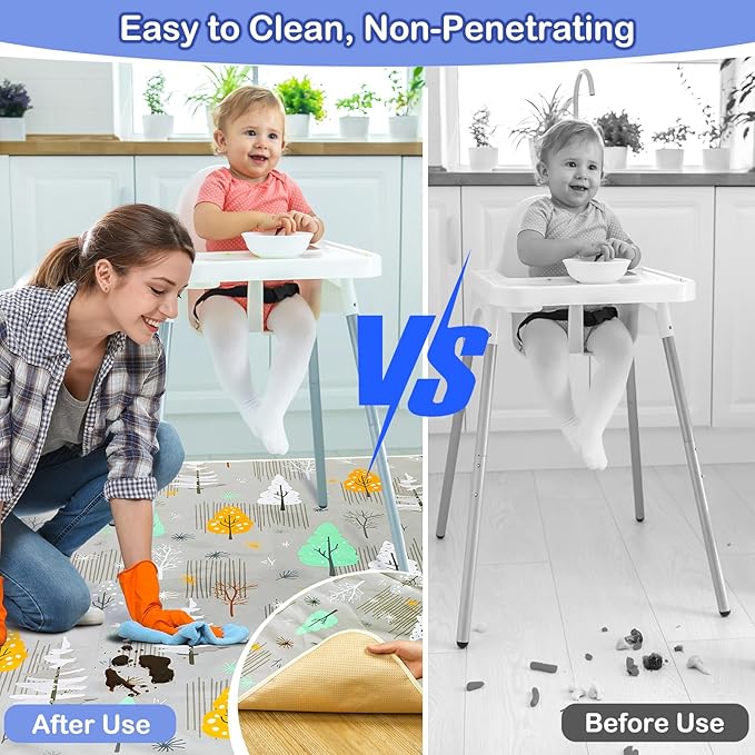 Basumee Splat Mat High Chair Mat Waterproof Baby Play Splat Mat for Under High Chair Food Catcher Highchair Mat for Floor Non Slip Bottom, Gray Tree, 46x42 Inches