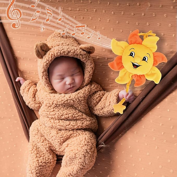 Boodeze Newborn Baby Musical Toy for Infant 0,3,6,12 Months, Soft Hanging Plush Stroller Toy for 6 to 12 Months Baby with You are My Sunshine Music, Brighten Boy and Girl's Bed,Carseat and Room