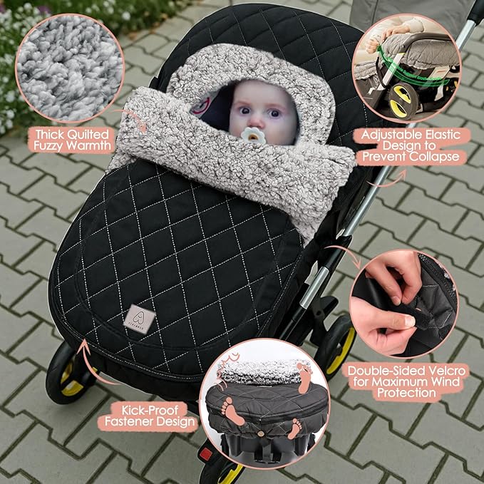 ACRABROS Car Seat Cover Baby: Winter Infant Carseat Canopy for Boy Girl Newborn, Zipper Peeping Window, Warm Cozy Cold Weather Waterproof Fitted, Black