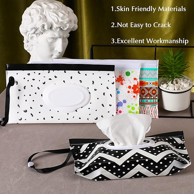 FEBSNOW 4 Pack Baby Refillable Baby Wet Wipe Dispenser, Reusable Wipes Pouch Container, Lightweight Portable Travel Wipes Holders