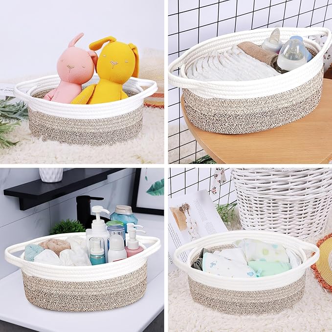 ABenkle Small Basket with Gift Bags and Ribbons, Empty Gift Baskets for Mother's Day, Decorative Boho Rope Woven Nursery Storage Organizer Toy Baskets with Handle for Baby Showers, 12"X 8" X 5"