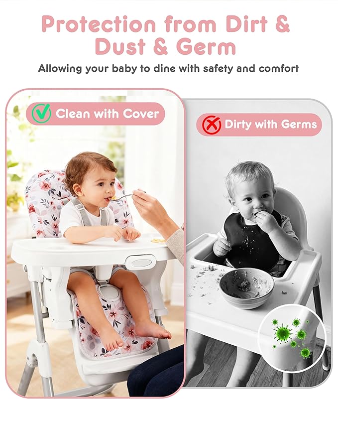 Baby High Chair Cover 2-in-1 Reversible, Includes 5-Point Harness Strap, Waterproof & Soft Dual-Side High Chair Pad Cushion, Machine Washable, Extra Thick Highchair Protector - Pink