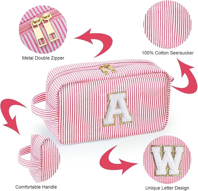 YOOLIFE Birthday Gifts for 6 7 8 9 10 11 12 13 14 15 Year Old Teen Girl - Initial Makeup Bag Letter Toiletry Pouch Cosmetic Case, Personalized Teen Girl Gifts Trendy Stuff Party Favor, Pink R
