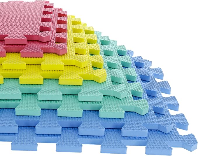Interlocking Floor Mats - 16-Piece Nontoxic Exercise Mat or Play Mat for Toddlers, Babies or Kids - Foam Padding for Home Gym by Stalwart (Multicolor)