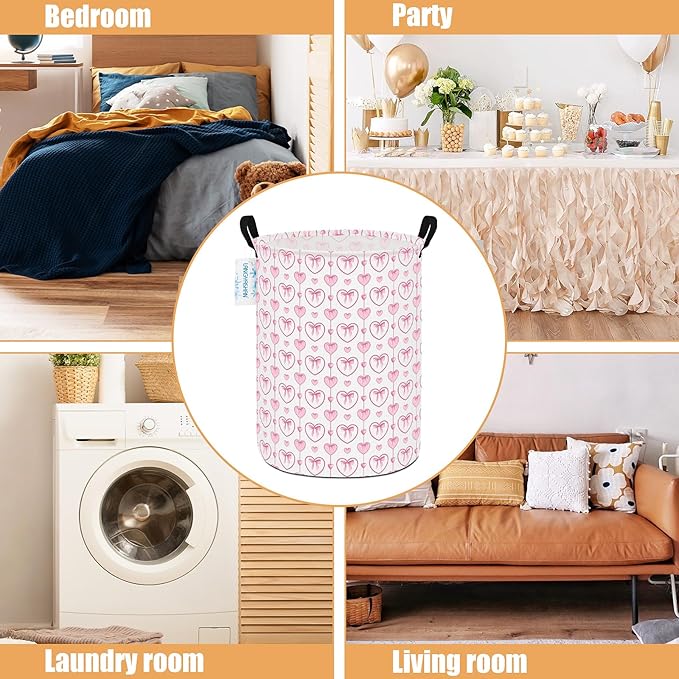 LANGYASHAN Laundry Basket Canvas Fabric Collapsible Organizer Basket for Storage Bin Toy Bins Gift Baskets Bedroom Clothes Children Nursery Hamper (Pearl Heart)