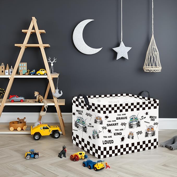 TIBAOLOVER Rectangular Kids Storage Basket Baby Storage Basket with Handles for Home Kitchen Boys and Girls Cute Toy Storage Bin Organizer Shelf Book Room Decor(Flag Truck)
