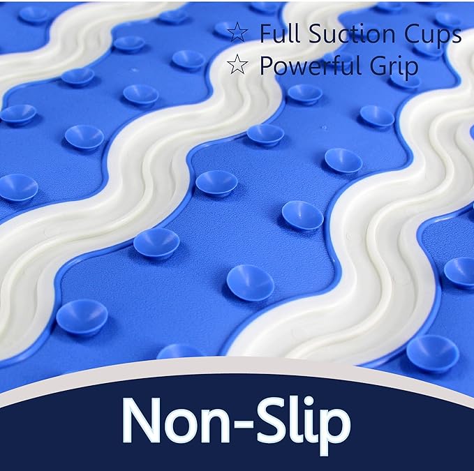 SafeLand Patented Non-Slip Bath, Shower, Tub Mat, TPR Material, Eco-Friendly, Non-PVC, Color Combo, Machine Washable, Durable, with Powerful Gripping Suction Cups, Wave-254 (17"x30")