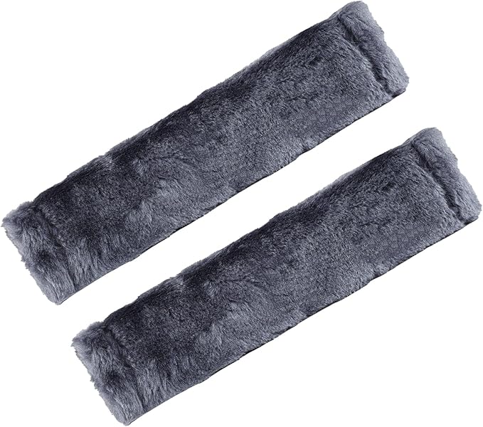 MOONET 2 Packs Car Seatbelt Covers Shoulder Pad for More Comfortable Driving, Universal Seat Belt Cover for Handbag Camera Backpack Straps, Soft Faux Sheepskin Wool Seat Belt Cushion (Dark Gray)