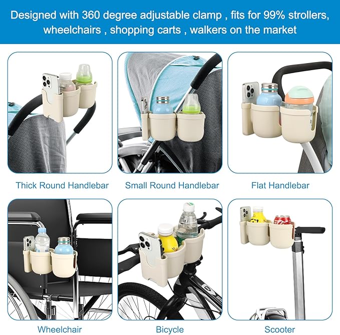 Accmor Stroller Cup Holder with Phone Holder, Bike Cup Holder, Universal Cup Holder for Uppababy Nuna Doona Strollers, 2-in-1 Cup Phone Holder for Stroller, Bike, Wheelchair, Walker, Scooter