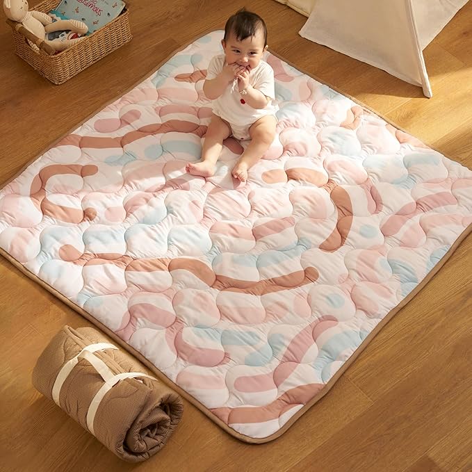 Momcozy Baby Play Mat for Floor, 50"x50" Thickened Playpen Mat, Playmate for Baby Tummy Time, Waterproof & Non-Slip, Foldable Outdoor Mat with Carrying Handle, Crayon