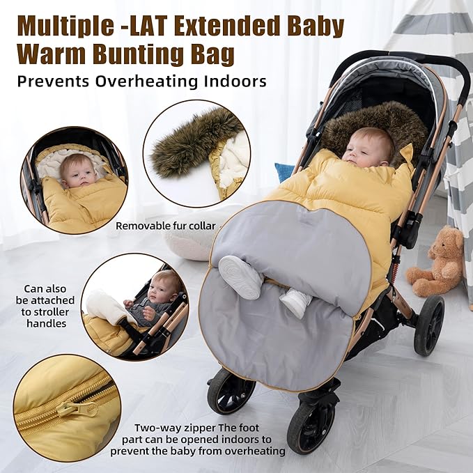LAT Baby Warm Bunting Bag Universal,Extended and Removable,Stroller Sleeping Bag Cold Weather,Waterproof Toddler Footmuff