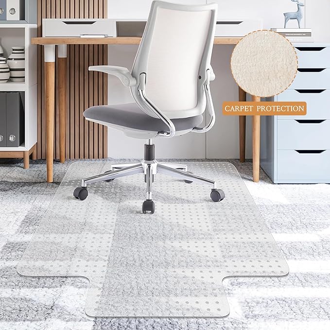 KMAT Office Chair Mat for Carpet, Computer Desk Mat,Anti-Slip Clear Desk Chair Mat for Home Rolling Chair,Heavy Duty Floor Protector for Office-Easy to Clean-45 x53 with Lip