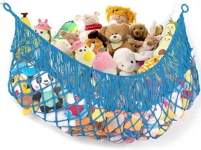 Stuffed Animal Hammock - Extra Large 63'' Long, Stuffed Animal Storage, stuffed animal Holder net, Hammock Large, Storage Hanging Organizer - Peacock blue