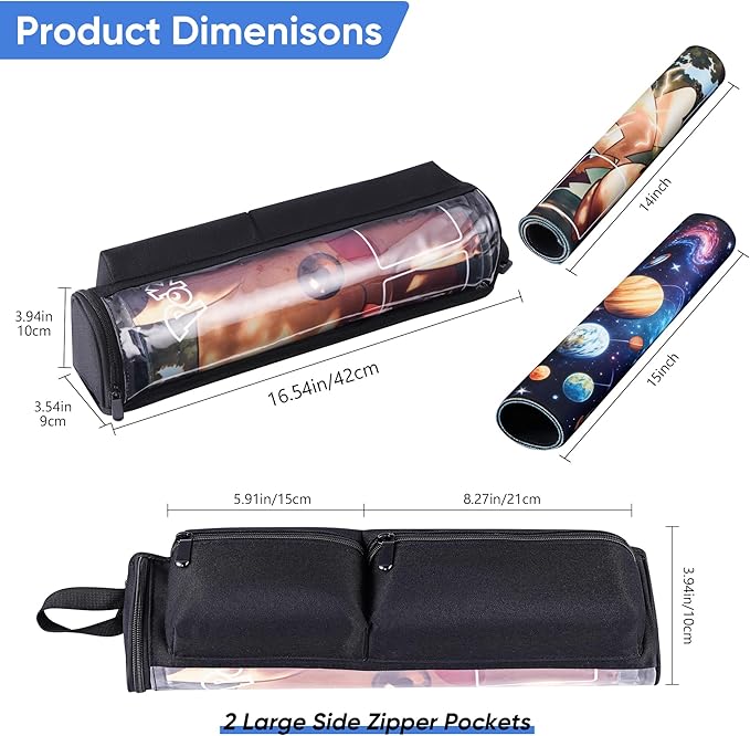 Playmat Tube Fits 14'' or 15'' 1 pcs Playmats, Playmat Case Compatible with TCG/MTG Playmats, Playmat Storage Bag Equipped with SeeThrough Window, 2 Zipper Pockets and Adjustable Shoulder Strap