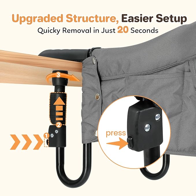 Ezebaby Hook on High Chairs, Secure Clip on High Chair for Baby, Compact Fold-Flat for Easy Storage, Fast Table Chair with Baby Seat, Portable Highchair Attaches to Table for Travel, Grey