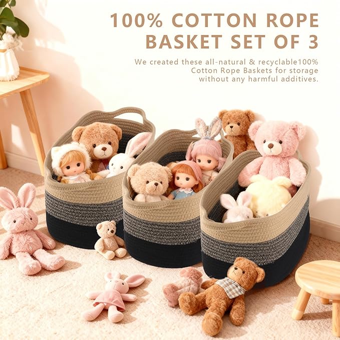 AOFANGSHIYE Cotton Rope Braid Storage Basket for Baby Carrier Toy Storage Bag Gift Basket for Kids Laundry Basket Baby Blanket Storage Measures 15x10x10 inches. (Brown Brown)