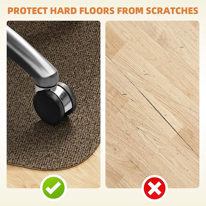 Office Chair Mat for Hardwood and Tile Floor, 55" x 35" Computer Desk Chair Mats, Anti-Slip Mat for Rolling Chair, Large Floor Protector for Home Office, Coffee Color