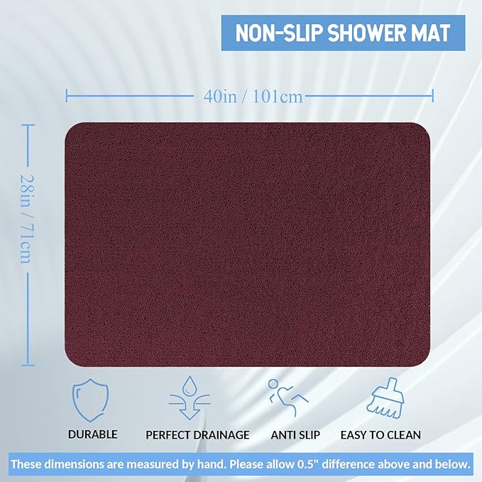 Hargiis Non-Slip Bathtub Mat, Anti Slip Shower Mat, Fast Drying Bathtub Mats, Foot Scrubber Mat, Anti Slip Mat for Tub, Floor, Bathroom, Kitchen, Home, Hotel (Wine Red 40"×28")