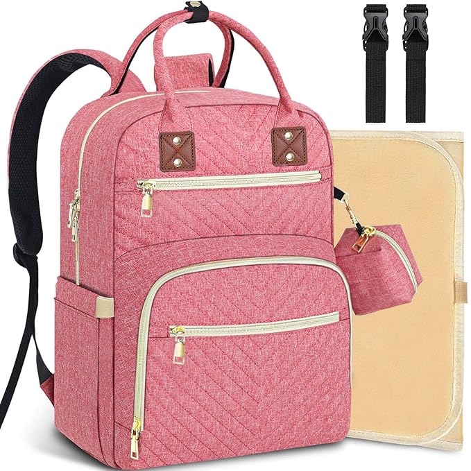 Tenot Baby Diaper Bag Backpack, Travel Diaper Bags for Babys Girl Boy Large Capacity Baby Bag Backpack for Women Pink