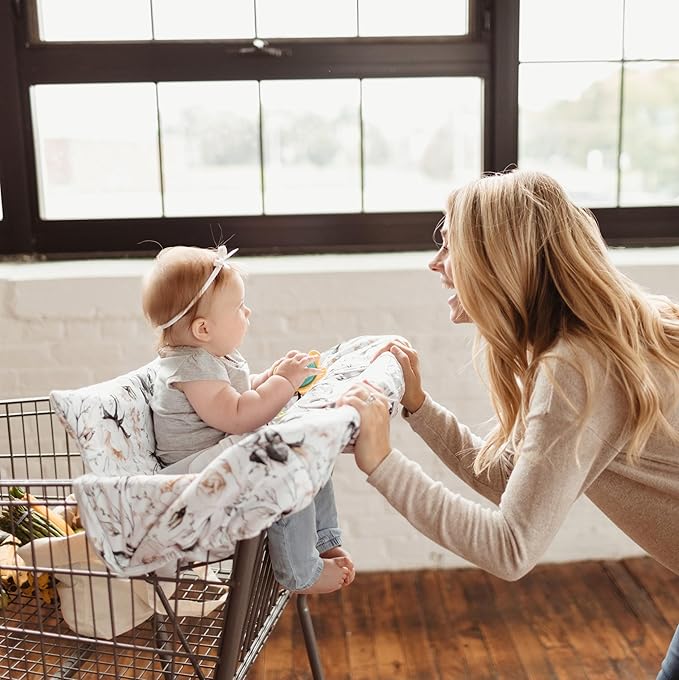 Binxy Baby 2-in-1 Cushy High Chair and Shopping Cart Cover for Baby, Comfortable Universal Fit Cover, Includes Storage Pouch - Coming Up Roses