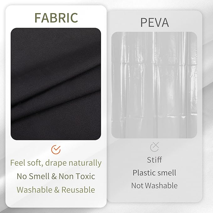 ALYVIA SPRING Waterproof Fabric Shower Curtain Soft Hotel Quality - 3 Magnets at Bottom, Premium Black Shower Curtain Liner for Bathroom, Light-Weight Cloth & Washable - 72x72, Black