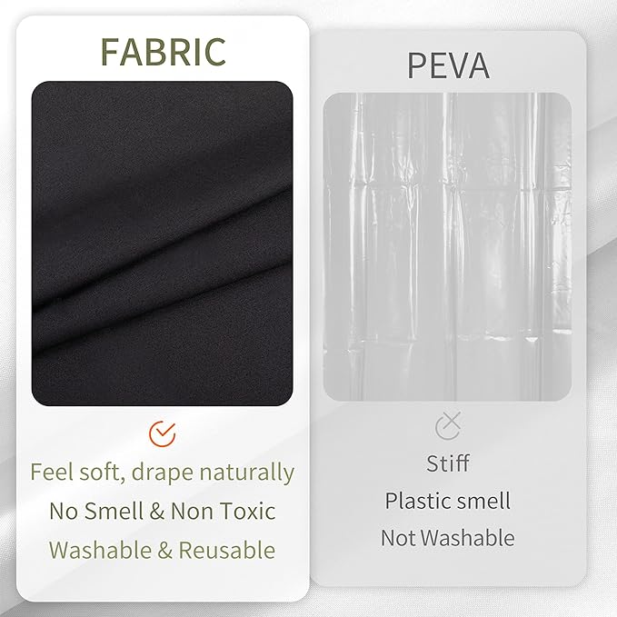 ALYVIA SPRING Long Fabric Shower Curtain Liner Waterproof - 72" x 74", Soft & Lightweight Longer Shower Curtain with 3 Magnets, Machine Washable - 72x74, Black