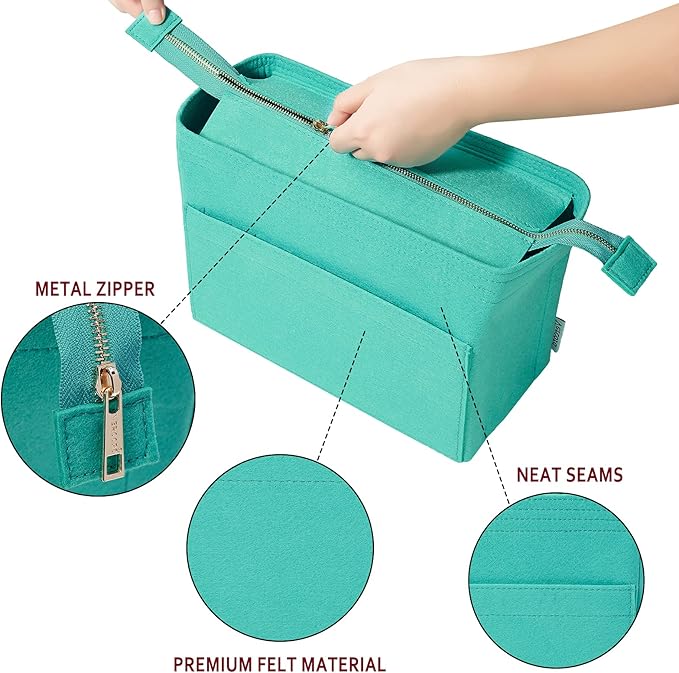 Vercord Felt Zipper Handbag Tote Purse Duffel Backpack Organizer Insert Lake Blue Large