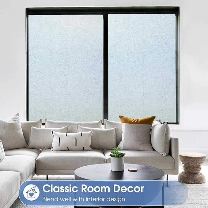 SUNBABY Window Privacy Film Frosted Glass Windows Clings Heat Blocking Windows Film Decorative Bathroom Door Windows Coverings Frosting Day and Night Privacy Film Home Window Tint,17.5x157.5IN