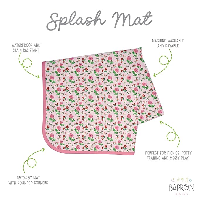 BapronBaby Eric Carle Pink Floral Caterpillar Splash Mat - Waterproof Catch-All for Under High Chairs, Floors, Tables, Playtime or Arts & Crafts - Machine Washable - 45" x 45”
