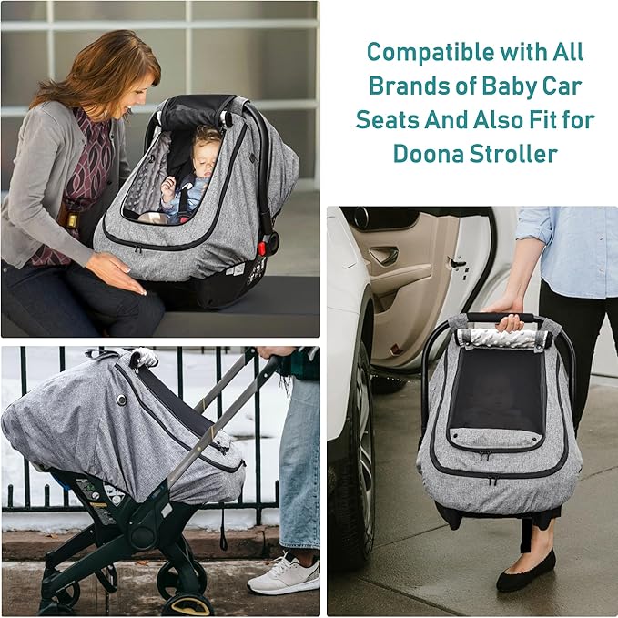Waterproof Baby Car Seat Cover，YVMVDV Patented Cold Weather Carseat Cover for Babies,Infant Car Seat Cover Canopy for Boy Girls,Windproof Car Seat Canopy for Boys & Girls, Keeps Babies Warm