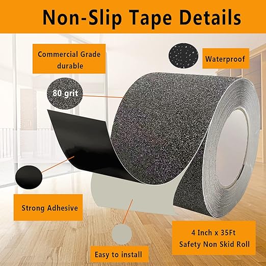 Grip Tape, 4 Inch x 35Ft Heavy Duty Anti Slip Tape for Stairs Waterproof Non Skid Tape Roll for Outdoor Indoor Stairs Non Slip Grip Tape for Skateboards Steps Stairs Ramps Traction Tread-Grey