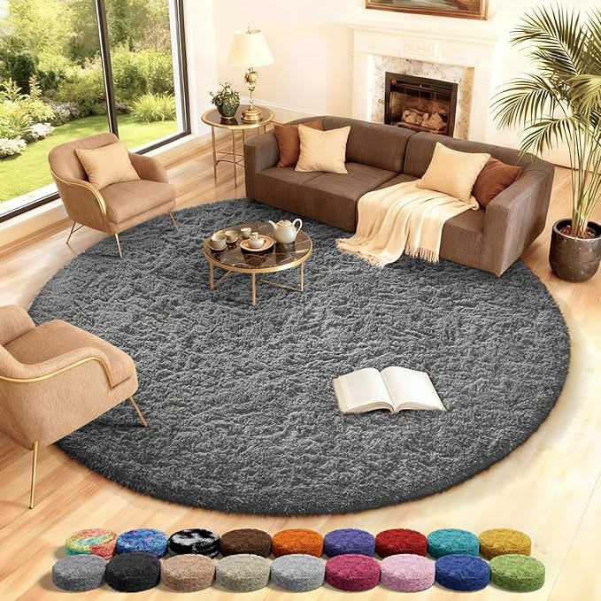 Ophanie Area Rugs for Bedroom Living Room,Color 1- Grey,Size 8',Shape Round