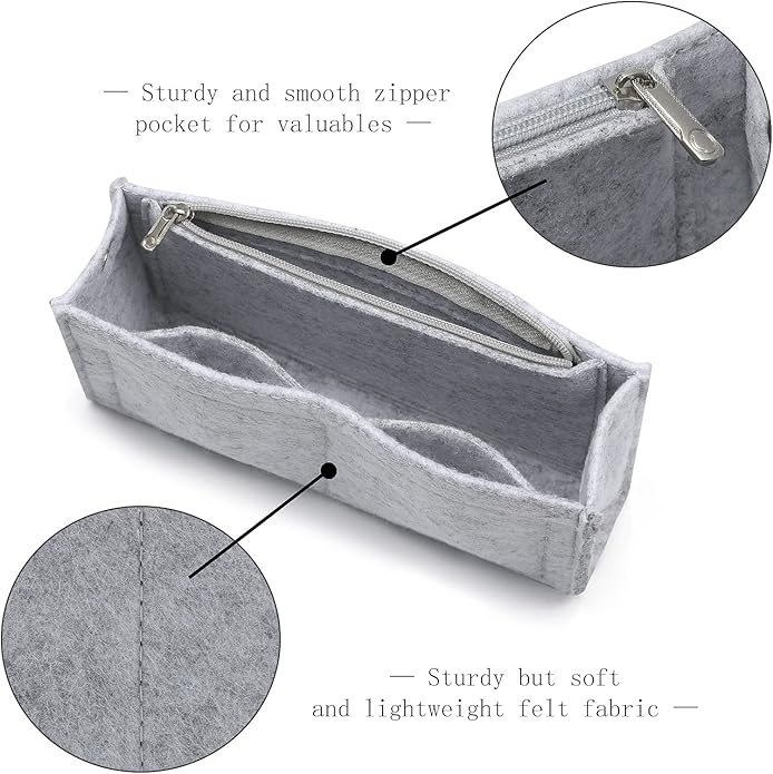 Joqixon Mini Felt Purse Organizer Insert Small Tote Bag organizer with Zipper