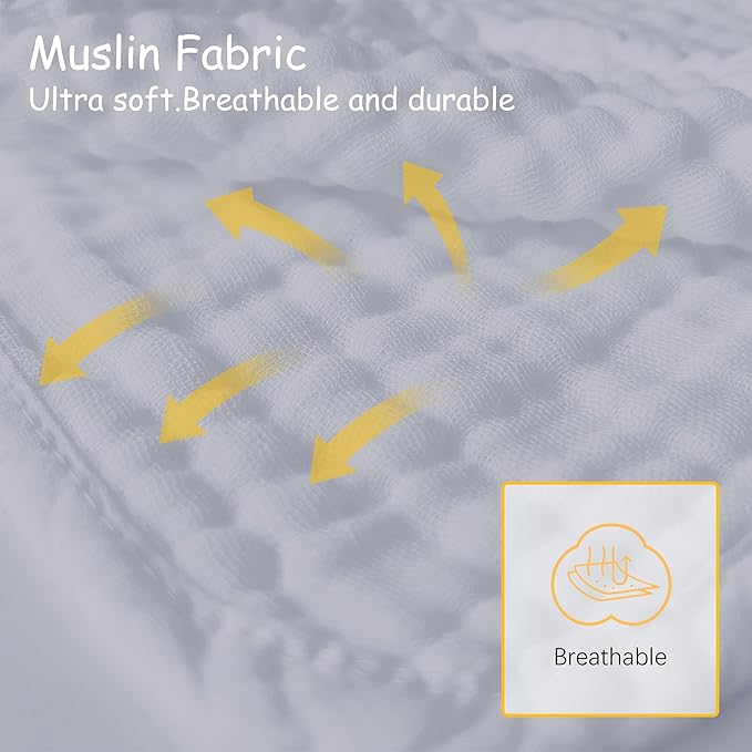 Lovely Care 12 Pack Muslin Burp Cloths 100% Cotton Muslin Cloths Large 20''x10'' Extra Soft and Absorbent Baby Burping Cloth - Slate