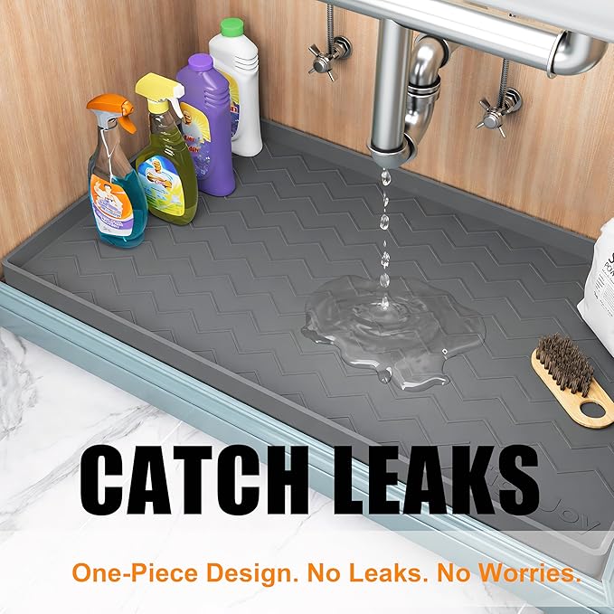 TigeJoy 34" x 22" Under Sink Mats for Kitchen Waterproof, Leak-Proof Silicone Mat Sink Protector and Cabinet Liner, Kitchen Essentials Organizer and Storage, Boot or Shoe Tray, Pet Feeding Mat