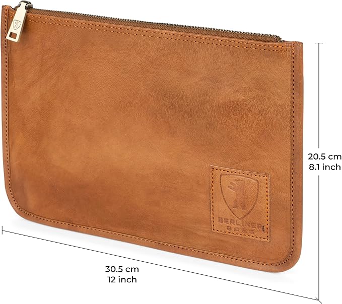 BERLINER BAGS Vintage Genuine Leather Document Organizer Theo XL, Passport Holder and Travel Wallet - Brown