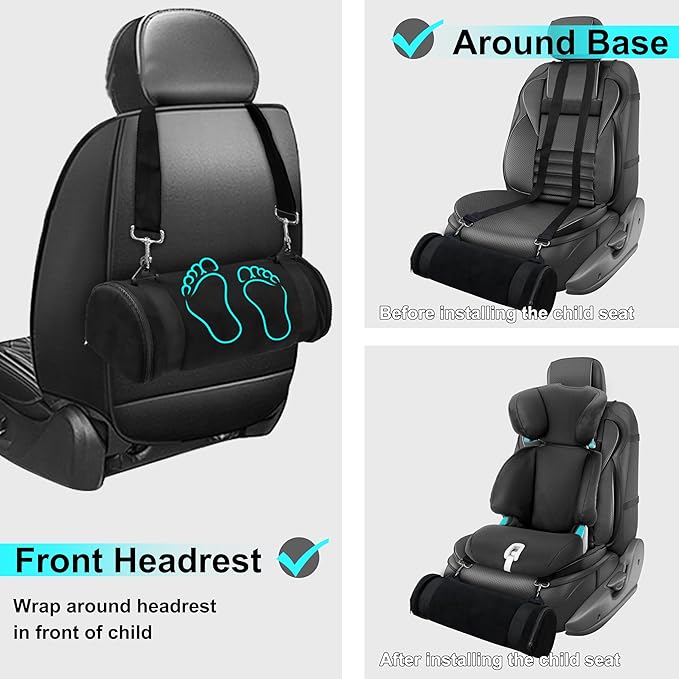 kalnweis Car Seat Foot Rest,Car Seat Foot Rest for Kids-Booster Seat Foot Rest-Convenient Car Accessories for Kids - Supportive Car Seat Pillow for Toddlers - Long Adjustable Strap (Black)