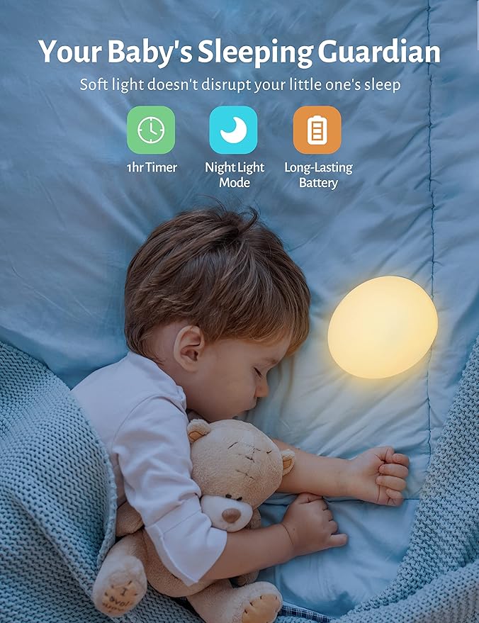 Night Light for Kids, Baby Night Light with 7 Colors Changing Mode & Stepless Dimming, Nursery Night Light BPA Free,Rechargeable Egg Night Light for Breastfeeding 1h Timer & Touch Control