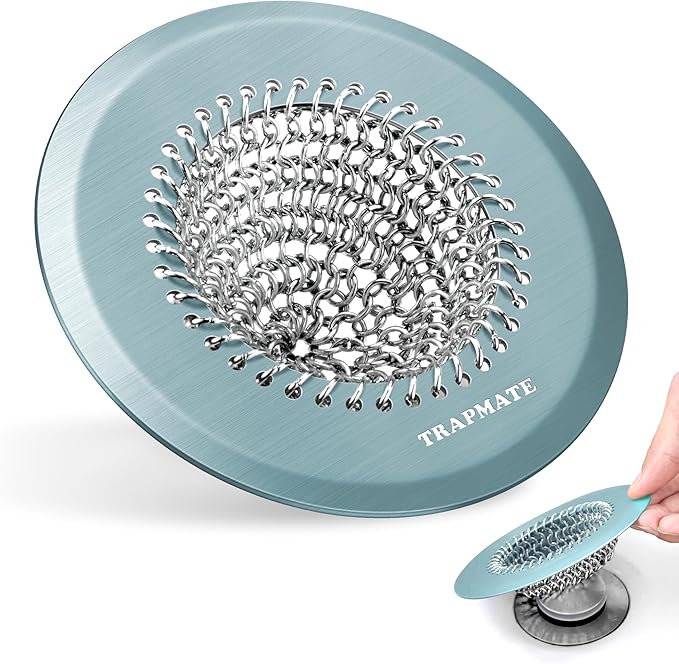 TRAPMATE Reversible Bathtub Drain Hair Catcher, Prevent Clogging Shower Drain Cover, Patend 304 Stainless Steel Drain Strainer for Regular & Pop-up Drain (Teal)