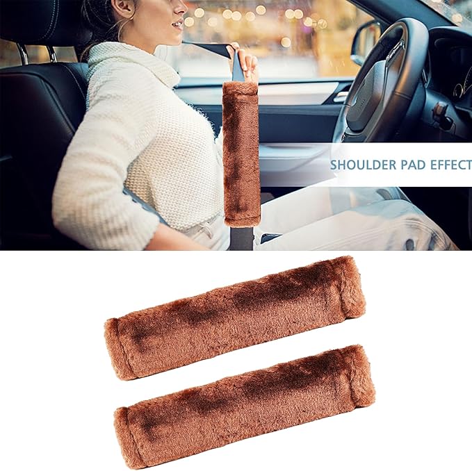 MOONET 2 Packs Car Seatbelt Covers Shoulder Pad for More Comfortable Driving, Universal Seat Belt Cover for Handbag Camera Backpack Straps, Soft Faux Sheepskin Wool Seat Belt Cushion (Brown)