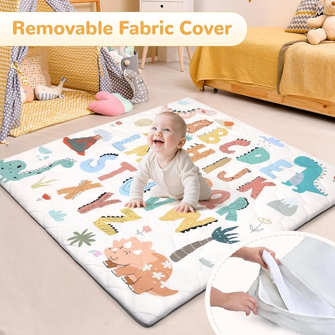Baby Play Mat Toddler Playpen Mat 50 x 50 inch, Removable-Washable Cover,Extra Thick Foam Padding,Non-Slip Crawling Cushion for Infants, Toddlers & Babies Tummy Playing Time